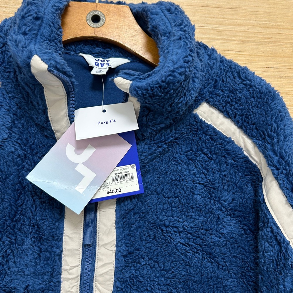 JoyLab Blue Sherpa Fleece Boxy Fit Zip Up Jacket Women Medium New - Picture 3 of 8